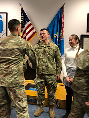 Devin Froseth getting promoted to First Lieutenant
