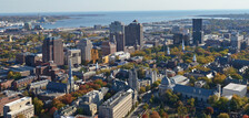 An aerial shot of the New Haven skyline.